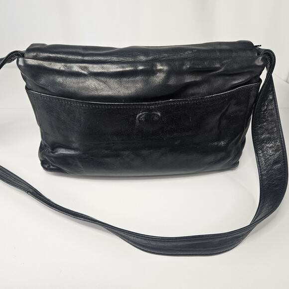 Julia Duren Vintage 90s Leather Black Shoulder Bag Purse NWOT Classic Fold Over - Picture 3 of 14